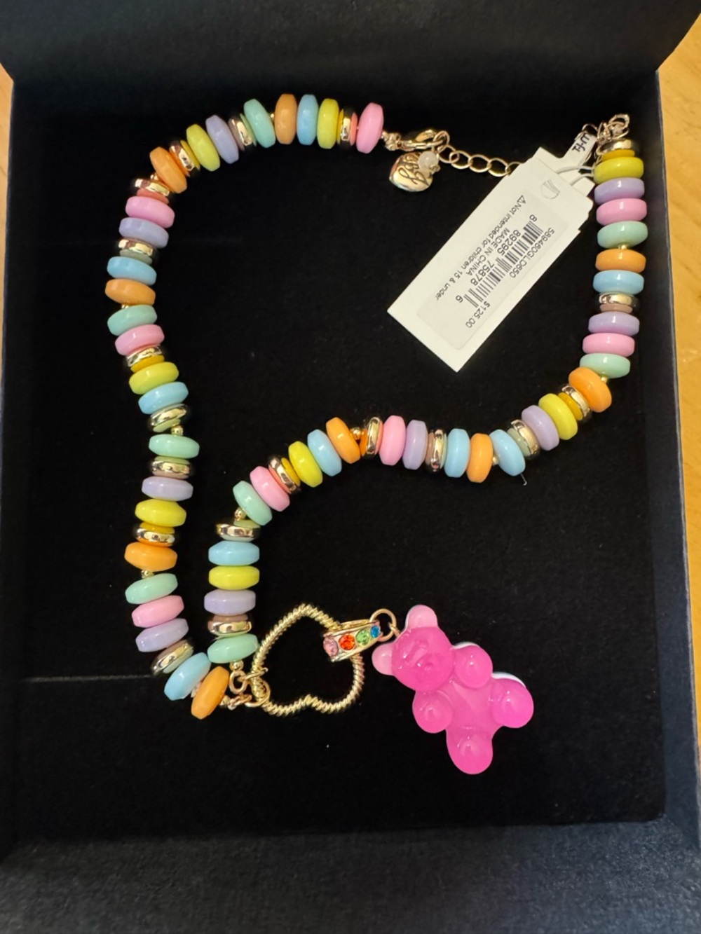 Betsey Johnson Candy Gummy Bear Necklace with Pink Gummy Bear Charm